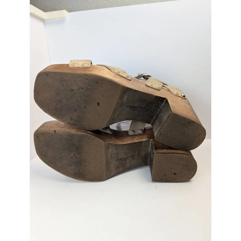 Sam Edelman Josefine beige nude suede strappy wood platform sandals womens 8
